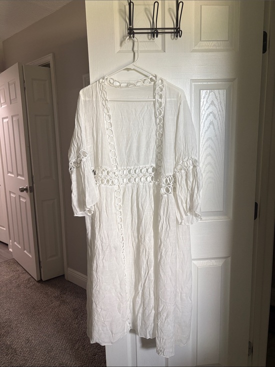 Dresses & Skirts - White Crochet-Trim Women's beach cardigan / cover up